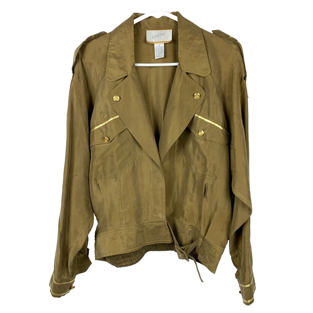 Vintage 80s Jacqueline Ferrar 100% Silk Short Cropped Jacket Size Small